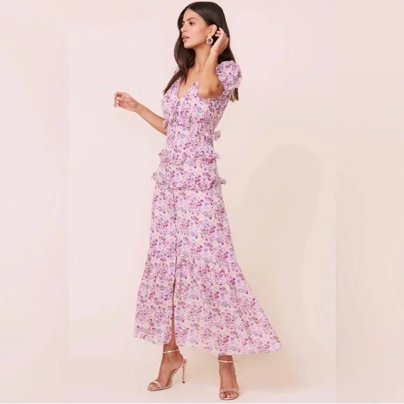 Astr Priscilla Floral Tiered Ruffle Button Front Midi Dress Large L - Picture 1 of 7